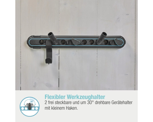 Flexibler Werkzeughalter mit zwei Steckplätzen und drehbaren Gerätehaltern