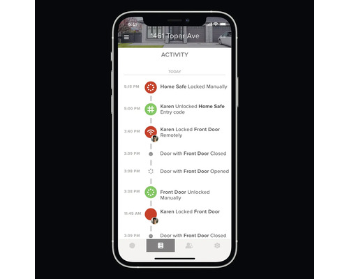 Smartphone-Ansicht der Aktivitätsanzeige der Home-Security-App