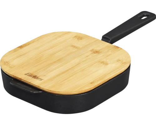 Grillpfanne aus Gusseisen mit Bambusdeckel