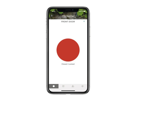 Smartphone-Ansicht der App-Oberfläche mit der Anzeige Tür geschlossen und verriegelt