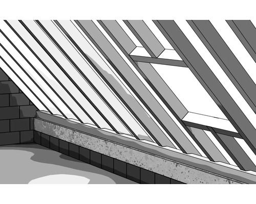 Illustration eines Dachstuhls mit Sparren und Mauerwerk