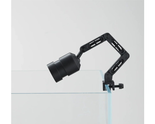Aquariumlampe mit flexiblem Arm und Klemme zur Befestigung am Aquariumrand.