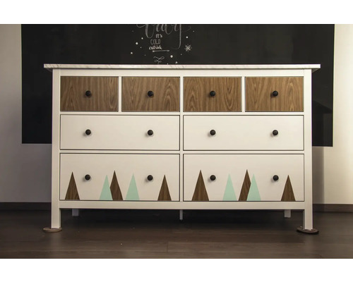 Kommode mit sechs Schubladen, Holz und Dreiecksdesign