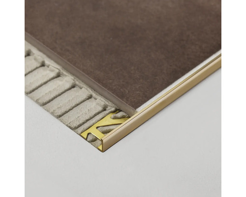 Fliesenprofil mit brauner Fliese und Kleber