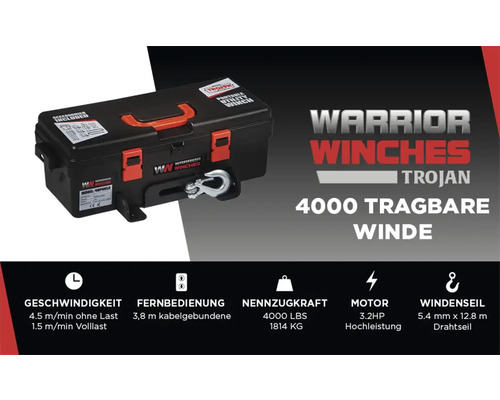 Warrior Winches Trojan 4000 tragbare Seilwinde mit Zubehör im Koffer