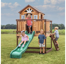 Spielhaus aus Holz mit Rutsche und Leiter für Kinder im Garten