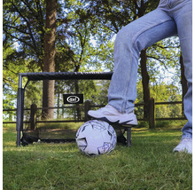 Fußballtor mit Person und Fußball im Freien