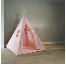 Rosa Kinderspielzelt mit Fenster und Holzbalken