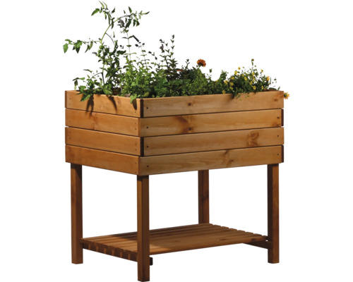 Hochbeet aus Holz mit Bepflanzung