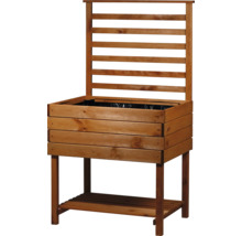 Hochbeet aus Holz mit Rankgitter und Ablagefläche