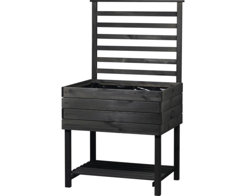 Hochbeet aus Holz mit Rankhilfe und Ablagefläche