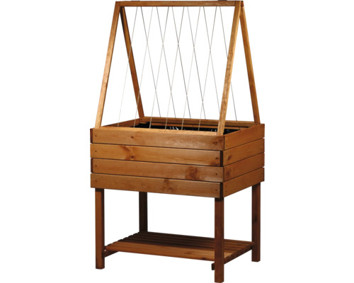 Hochbeet aus Holz mit Rankhilfe und Ablagefläche