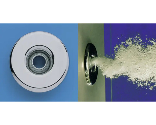 Chromfarbene Whirlpooldüse im Detail und in Aktion