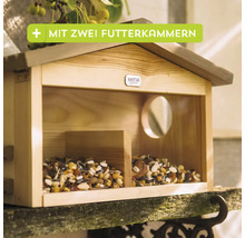 Vogelhaus aus Holz mit zwei Futterkammern