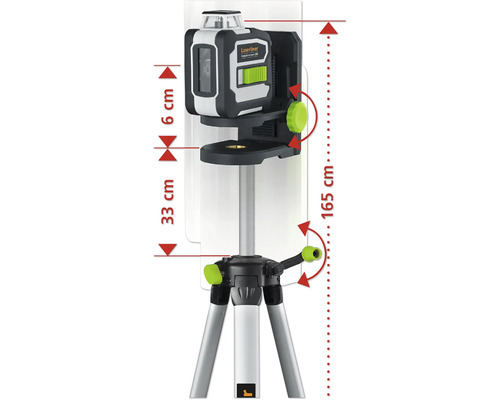 Lasergerät auf Stativ mit Höhenangabe.