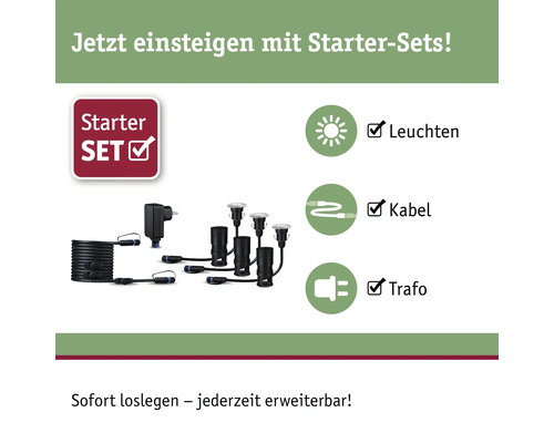 Gartenleuchten Starterset mit Leuchten, Kabel und Transformator