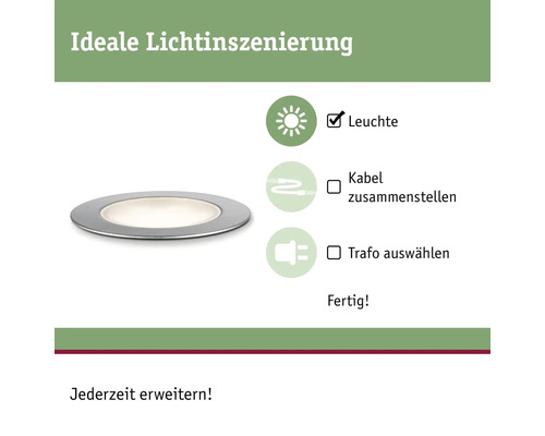 Einbaustrahler mit der Information, dass ein Leuchtkörper enthalten ist, Kabel und Trafo jedoch zusätzlich beschafft werden müssen.
