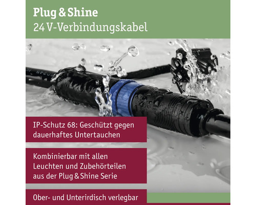 Plug and Shine 24 volt connection cable with IP protection 68 for permanent submersion