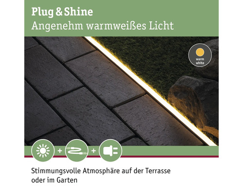 Plug and Shine Lichtsystem für den Aussenbereich mit warmweissem Licht