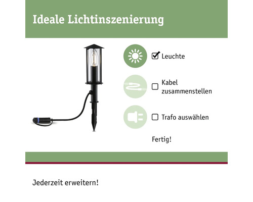 Gartenleuchte mit Kabel und Installationshinweisen