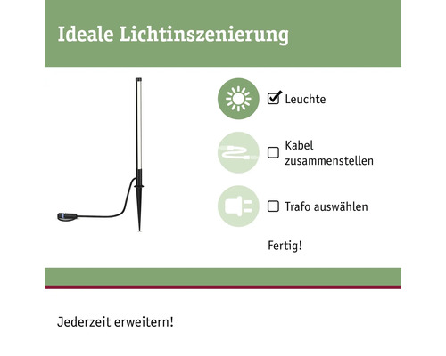 Gartenleuchte mit Erdspieß und den Schritten zur Installation