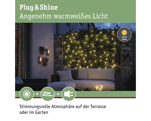 Dekorative Lichterkette mit warmweißem Licht für Terrasse und Garten