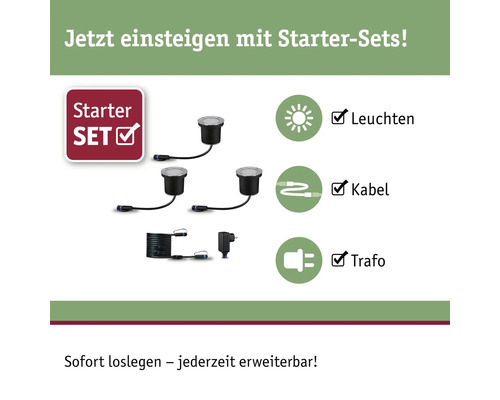 Bodeneinbaustrahler Starterset mit Leuchten, Kabel und Transformator