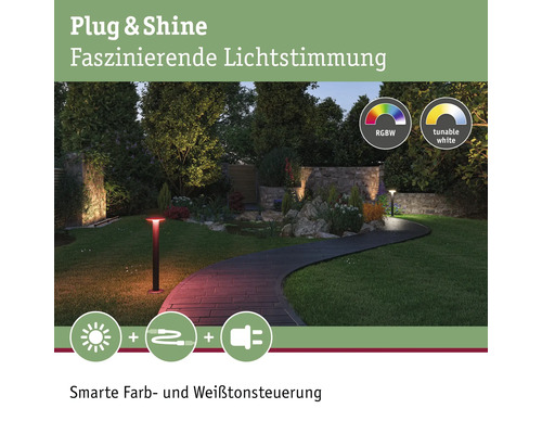 Gartenweg mit Wegleuchten mit Farbwechsel und variabler Weißlichteinstellung