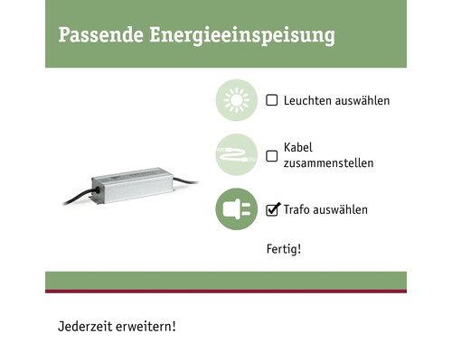 Passende Energieeinspeisung mit Transformator.