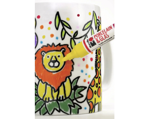 Bemalte Tasse mit Porzellan- und Glasmalstift