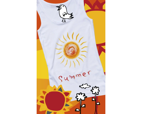 Weißes Tanktop mit Sonne, Vogel und Schriftzug Sommer
