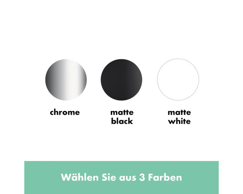 Auswahl von Chrome, Matt Schwarz und Matt Weiss Farben