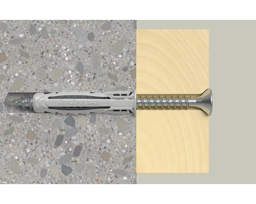 Fischer Dübel mit Schraube in Stein und Holz