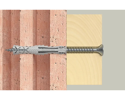 Fischer Dübel mit Schraube in Mauerwerk und Holz