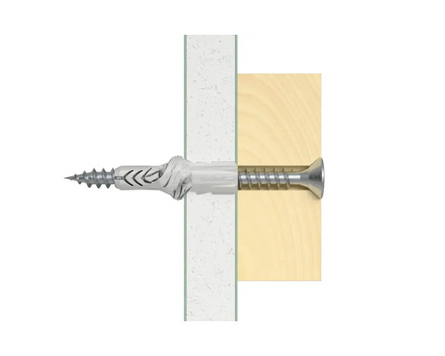 Universaldübel mit Schraube in Wand und Holz