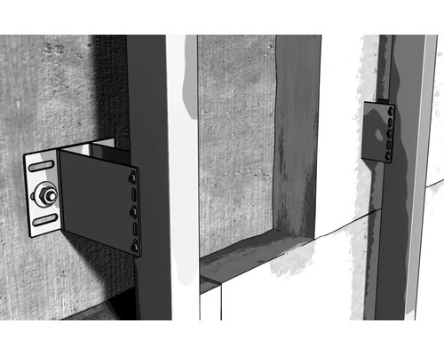 Detailansicht von Metallwinkelbefestigungen an einer Wandkonstruktion