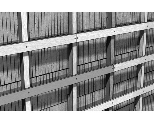 Detailansicht einer Fassadenunterkonstruktion mit Dämmplatten zwischen den Holzlatten