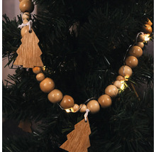 Dekorative Holzkugelkette mit Baum-Anhängern als Christbaumschmuck