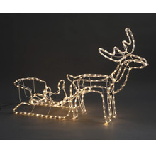 Rentier mit Schlitten aus Lichtschläuchen als Weihnachtsdekoration
