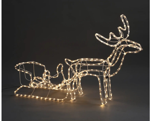 Rentier mit Schlitten aus Lichtschläuchen als Weihnachtsdekoration