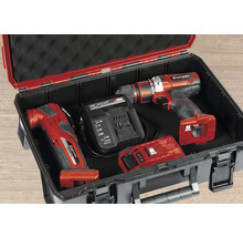 Einhell Werkzeugkoffer mit Akku-Bohrschrauber, Multifunktionswerkzeug, Ladegerät und Akku