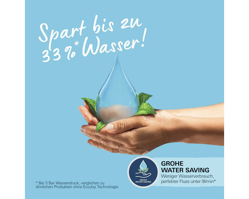Wassersparen: Hände halten Wassertropfen mit Blättern