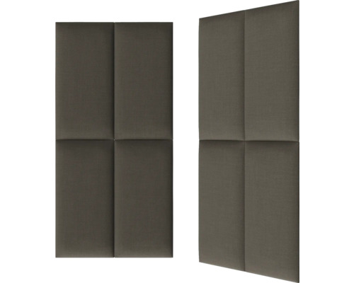 Zwei gepolsterte Wandpaneele mit vier rechteckigen Abschnitten.