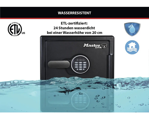 Master Lock Safe, ETL certified, 24 hours waterproof at 20 centimeters water height