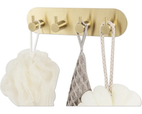 Wandgarderobe mit vier Haken und Badutensilien