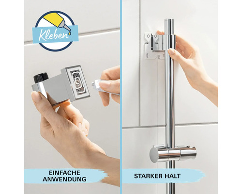 Duschstangen-Befestigung mit Klebesystem im Badezimmer