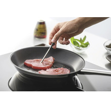 Braten von Thunfisch in einer Bratpfanne mit einem Bratenthermometer