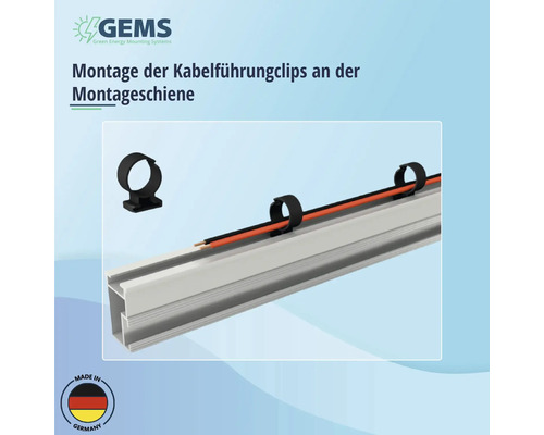 Montage von Kabelführungsclips an einer Montageschiene zur Kabelbefestigung.