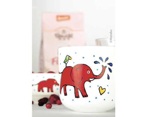 Tasse mit Elefantenmotiv und Vogel