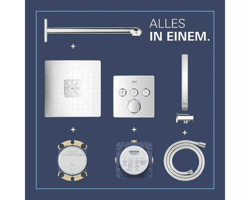 Grohe Duschsystem zur Wandmontage mit Kopfbrause, Handbrause und Thermostat